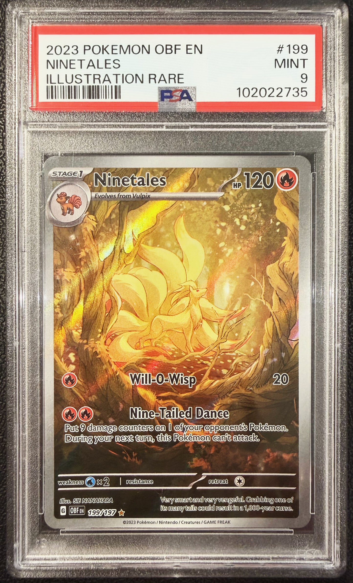 2023 POKEMON OBF EN-OBSIDIAN FLAMES ILLUSTRATION RARE #199 NINETALES PSA 9