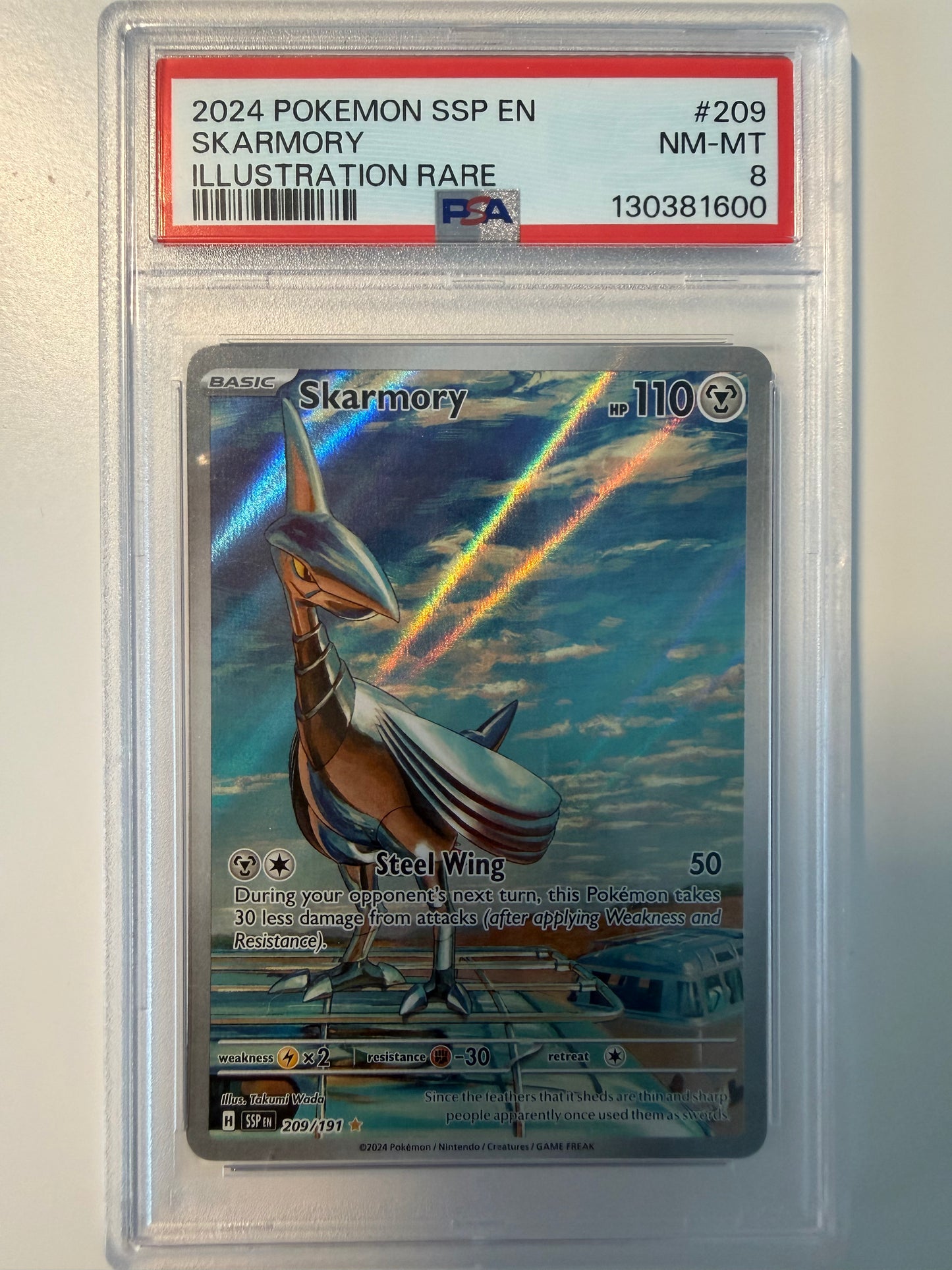 2024 POKEMON SSP EN-SURGING SPARKS ILLUSTRATION RARE #209 SKARMORY PSA 8